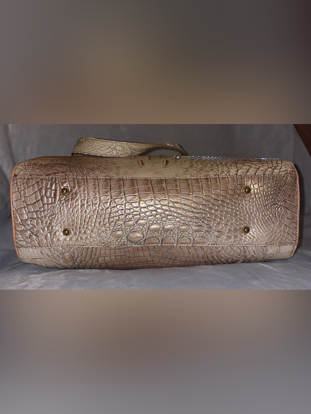 Brahmin Taupe Croc-Embossed Leather Shoulder Bag - Picture 6 of 14